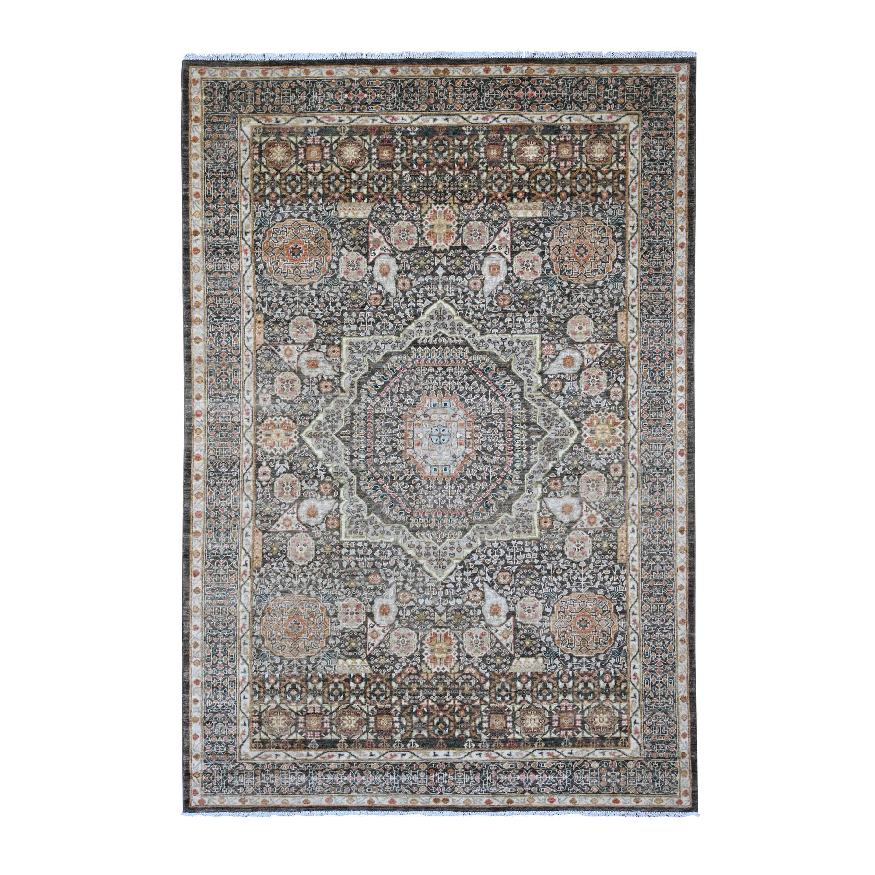 6'1"x9' Cedar Brown, 14th Century Mamluk Dynasty Pattern with Star Medallion Design, Hand Knotted, High Mountain Wool, Abrash, Veggie Dyes, Oriental Rug 